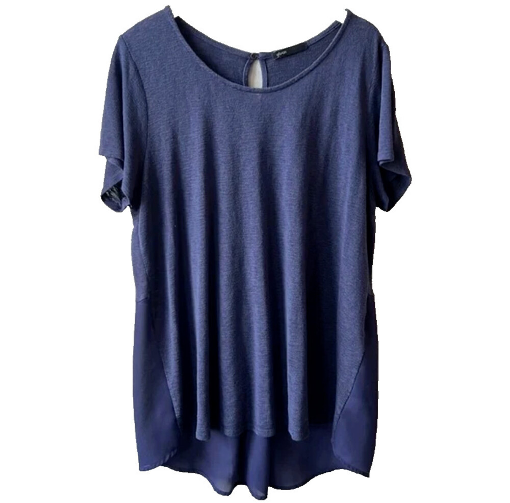 Gibson - Women's Top 2X Periwinkle Blue Slub Knit Peplum Back Short Sleeve